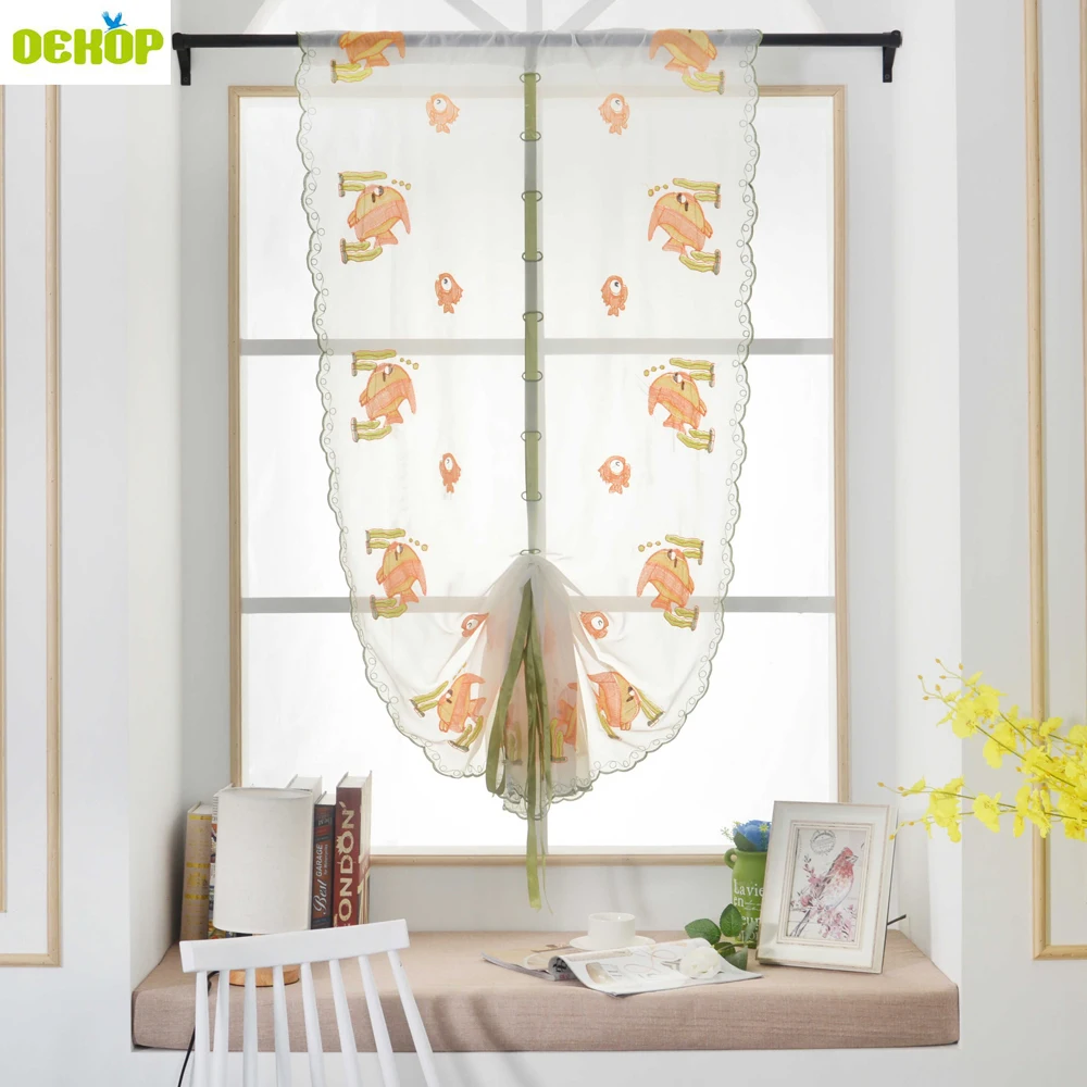 

DEKOP 1PC Embroidered Roman Curtain Tulle Voile Sheer Curtains for Kitchen Living Room Bedroom Window Curtain Screening