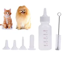 50ML Puppy Kitten Feeding Bottle Milk Feeder Dispenser with 4 Silicone Nipple Clean Brush Feeding Watering Kits Supplies Goods