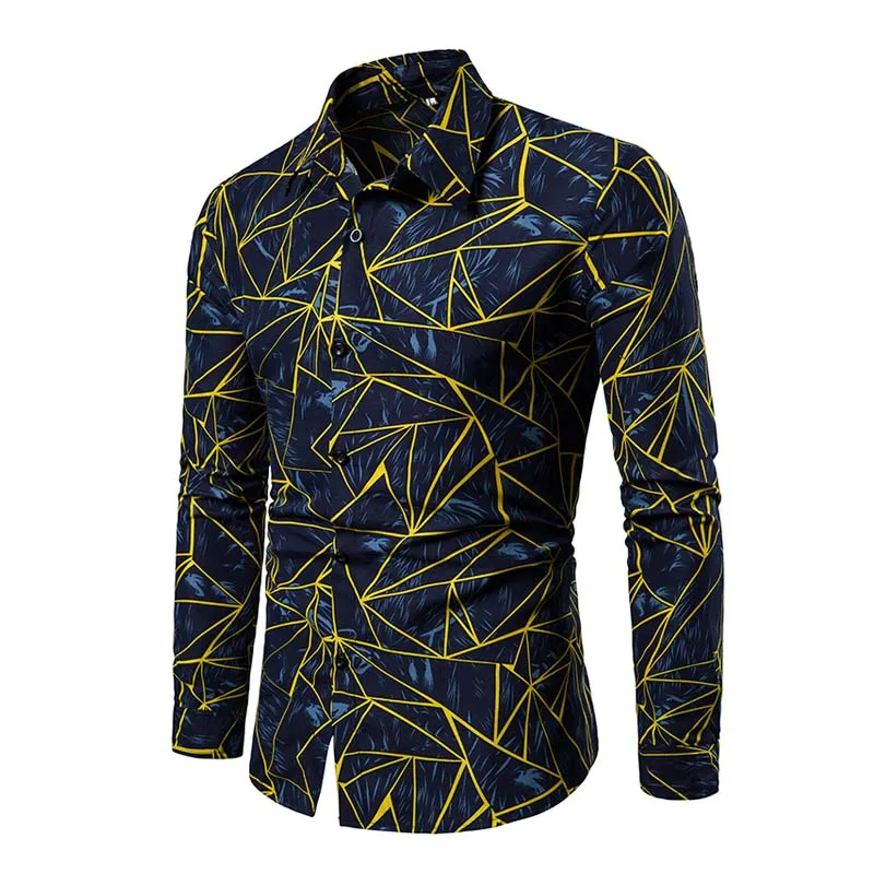 shirt 2 Новые повседневные рубашки мужские модные рубашки с цветочным принтом рубашки с отложным воротником Slim Fit с длинным рукавом мужские рубашки плюс размер 4XL мужские рубашки - Цвет: shirt 2