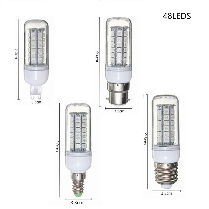 E27/E14/G9/B22 Red/Green/Blue 48 SMD 5050 LED Corn Light Bulb Lamp 110/220V