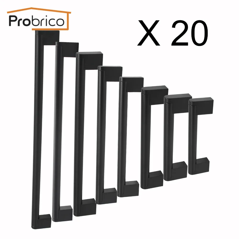 Probrico 20 حزمة الأسود مقابض باب مقابض للخزانة ل أثاث عصري Boss بار المطبخ دولاب تسريحة التأثيرات القطر 14 مللي متر