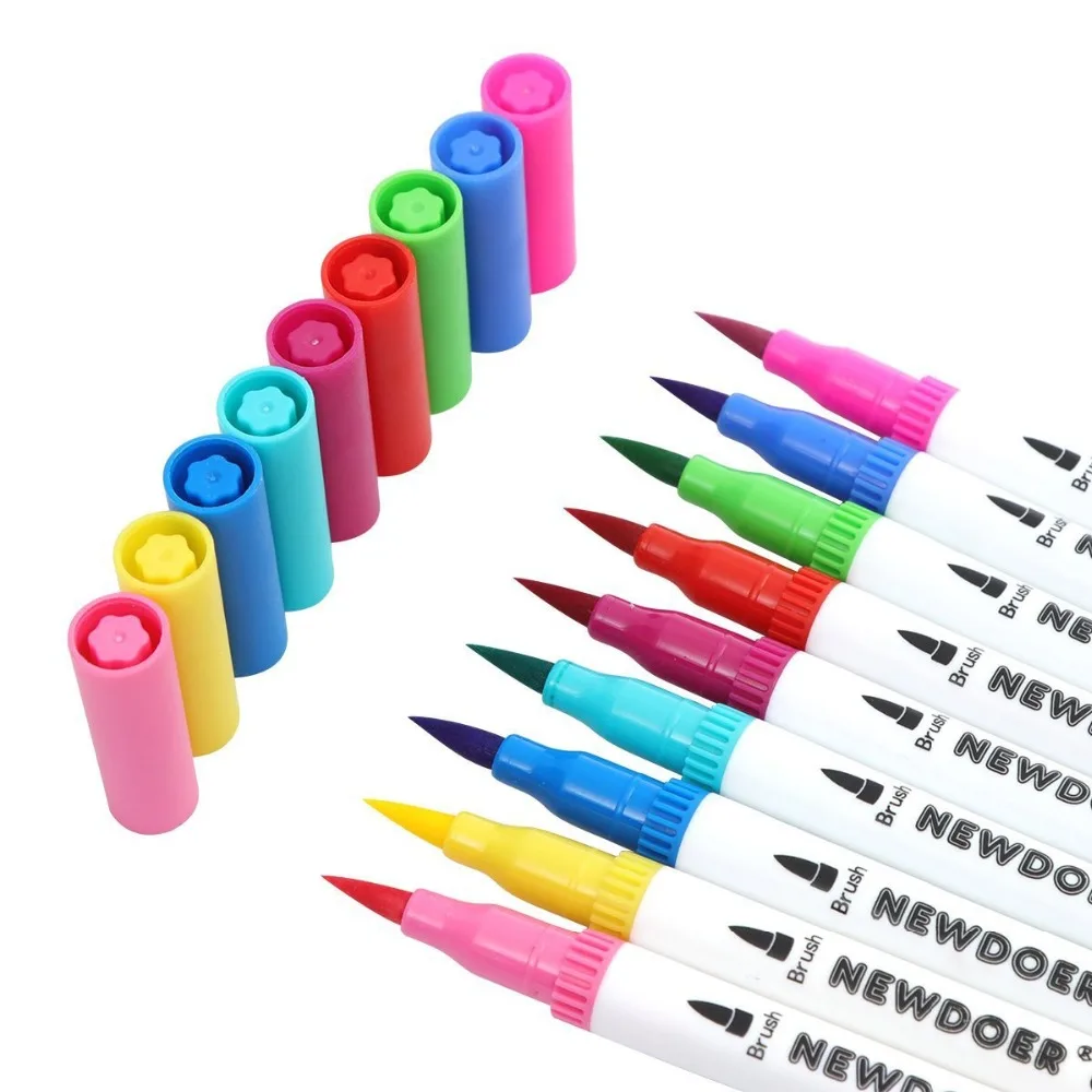 Dual Brush Liner Art Markers Pen 12182436486072100 Colors Fine Tip Drawing Watercolor Marker Painting Set School Supplies