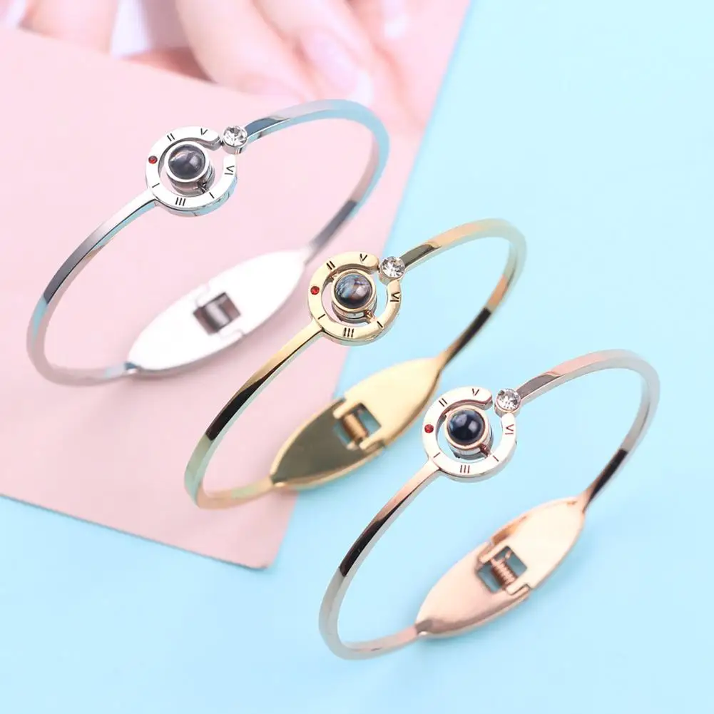 Fashion Rhinestone Titanium Steel Love Letter Thin Open Bracelet Bangle Jewelry | Украшения и аксессуары