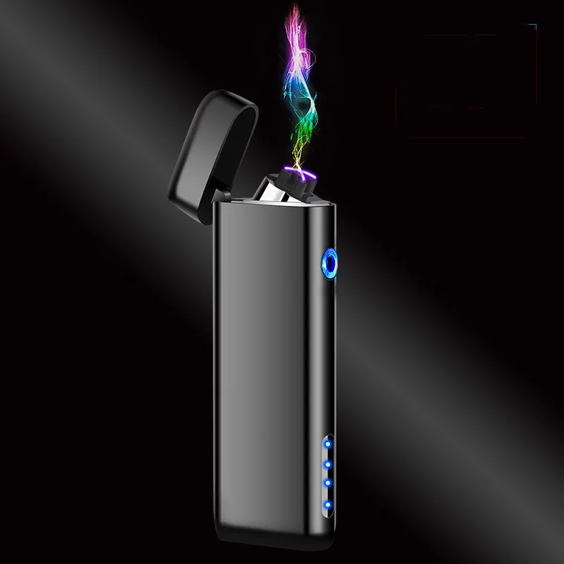 

New Metal Windproof Electronic Usb Charging Cigarettes Lighter Double Arc Plasma Pulse Personality LED Power Display Lighters