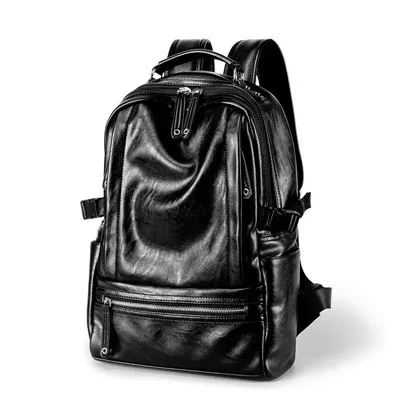 Водонепроницаемый мужской рюкзак из искусственной кожи, сумки на плечо, вместительные повседневные дорожные рюкзаки для ноутбука, школьная сумка для подростков - Цвет: Black