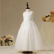 Vestidos de daminha Белое бальное платье с фатиновой юбкой украшенное кружевом и бисером длинные платья для девочек держащих букет невесты на свадьбе детские платья на день рождения модели года