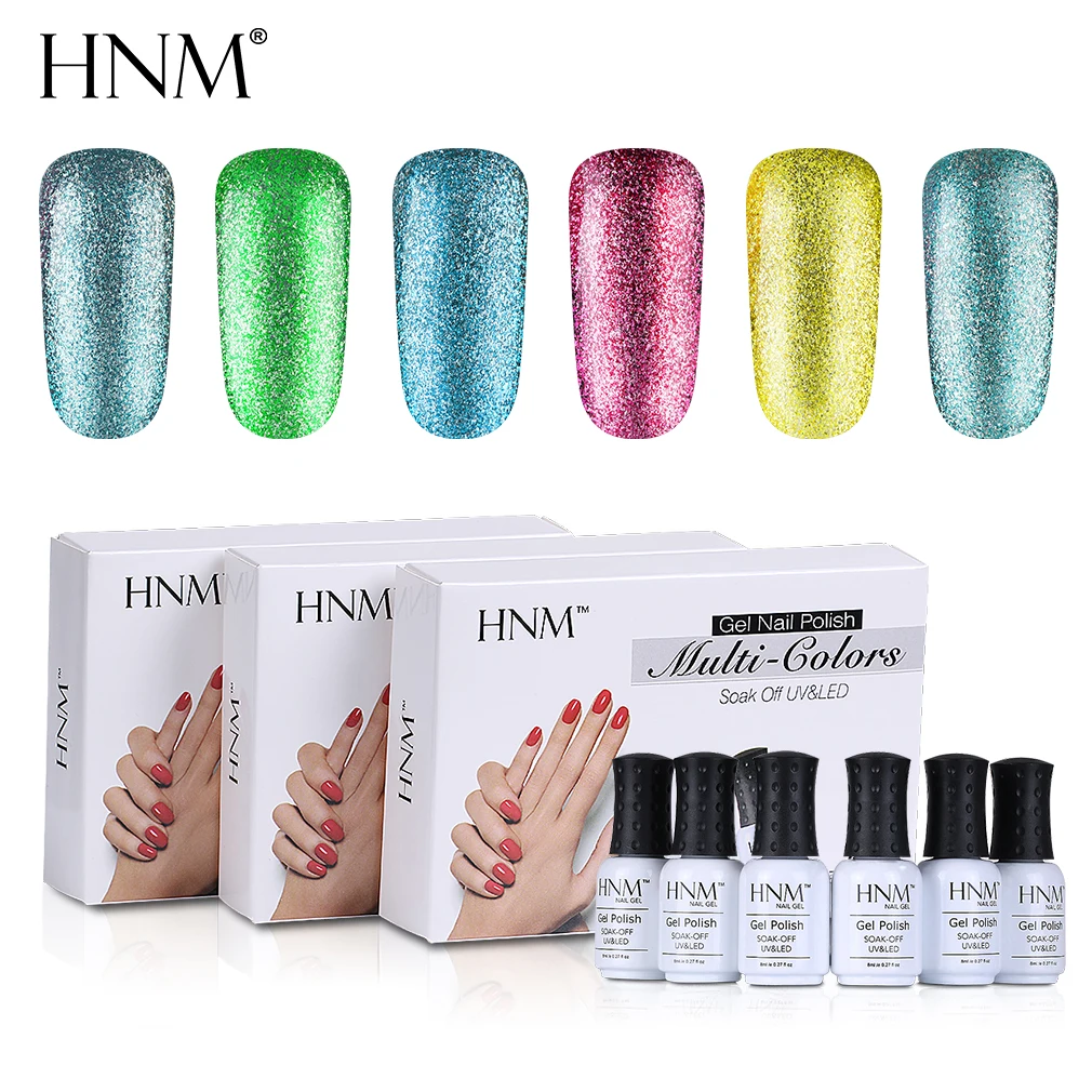 HNM 6 шт./лот 8 мл набор для ногтей с блестящим гелем УФ комплект гель лаков
