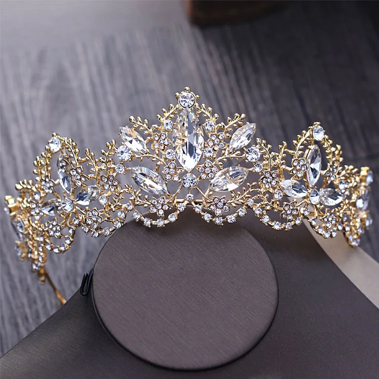 liga de ouro folha e flor esmalte moda jóias com Tiara colar e brinco 3 pcs Set (1)