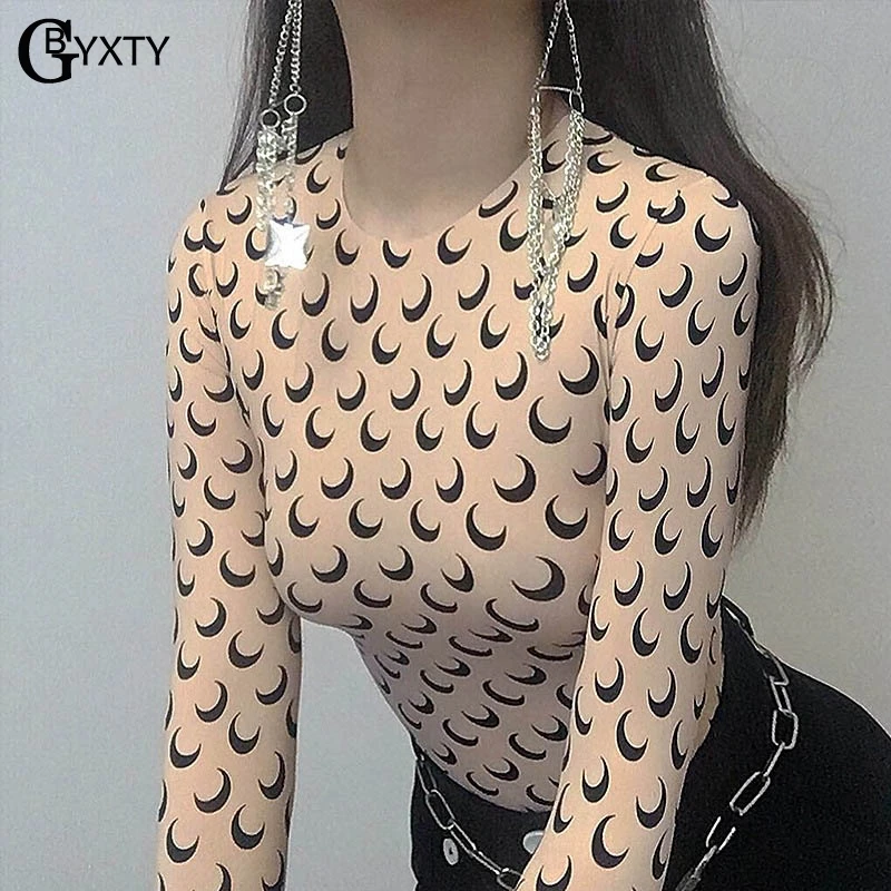 

GBYXTY body feminino Spring Long Sleeve Moon Print Skinny Bodysuit Women Casual Crescent Print Jumpsuit and Rompers ZA1437