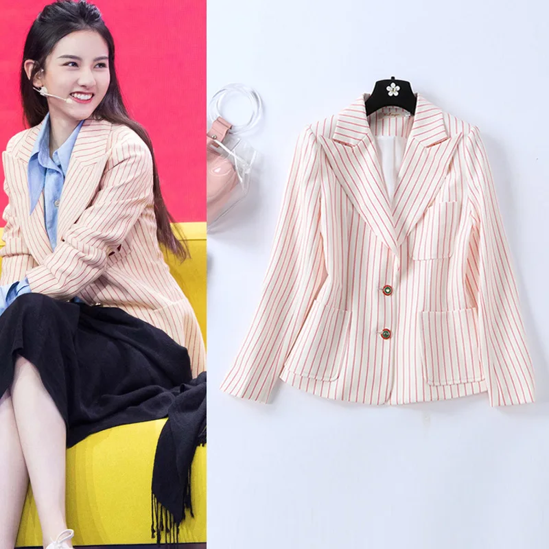 High end на бедрах осенний полосатый Для женщин пиджак Casacas Para Mujer Invierno 2021