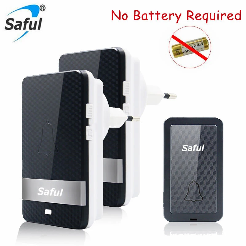 

Saful Waterproof No Battery Need Wireless Door Bell EU/US/UK/AU Plug-in Long Range Led Doorbell 1 2 Transmitter+1 2 Receivers