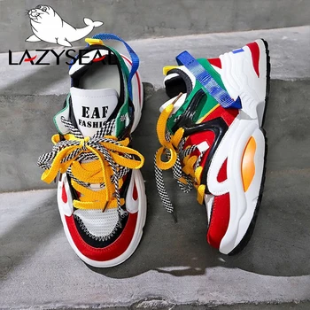 

LazySeal Platform Shoes Women Boots Spring Sports Chunky Women Sneakers Colorful Boots Woman Thick Sole Lace-up High-heel Shoes