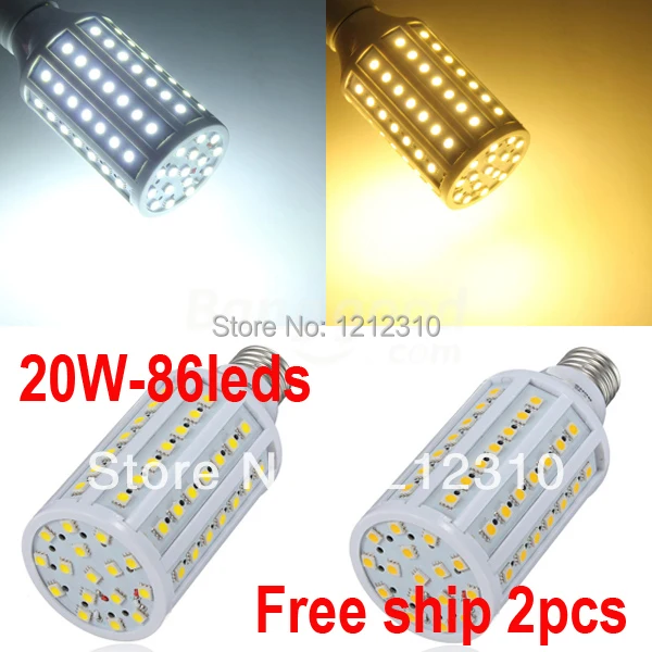 Бесплатная доставка Ультра яркий 20 Вт 220 В E27 86LED 5050 SMD кукурузная лампа