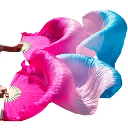 2018 оптовая продажа 1 шт. правой вентиляторы + левой ручной росписью Танец живота шелк веер вуаль розовый бирюзовый 5 размер