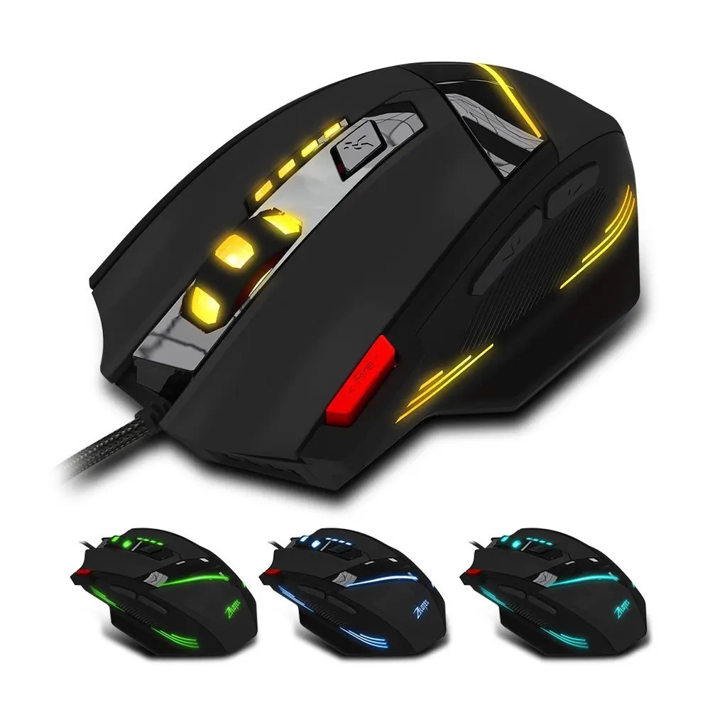 Zelotes T60 Проводная игровая мышь 7200 dpi 7 кнопок компьютерная мышь оптическая USB компьютерные мыши с подсветкой для ПК ноутбука