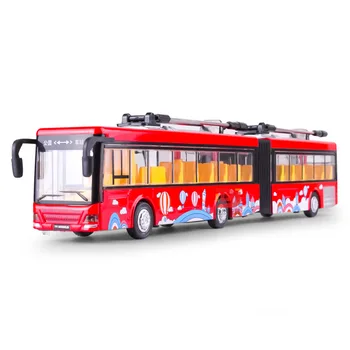 

Double Bus Alloy Car Model With Pull Back Electronic toy with Simulation lights and Music Model Car Toys For kids birthday gift
