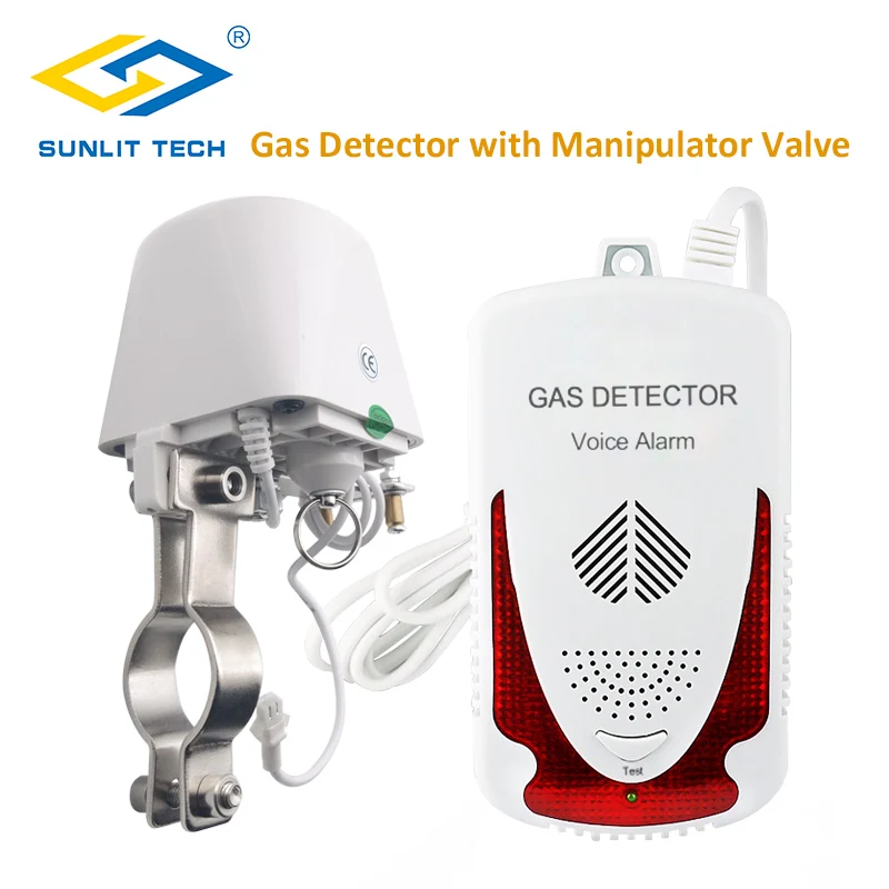 Бытовые горючих детектор природного газа LPG датчик утечки газа сигнализации Системы с DN15 манипулятор клапан автоматическое отключение для