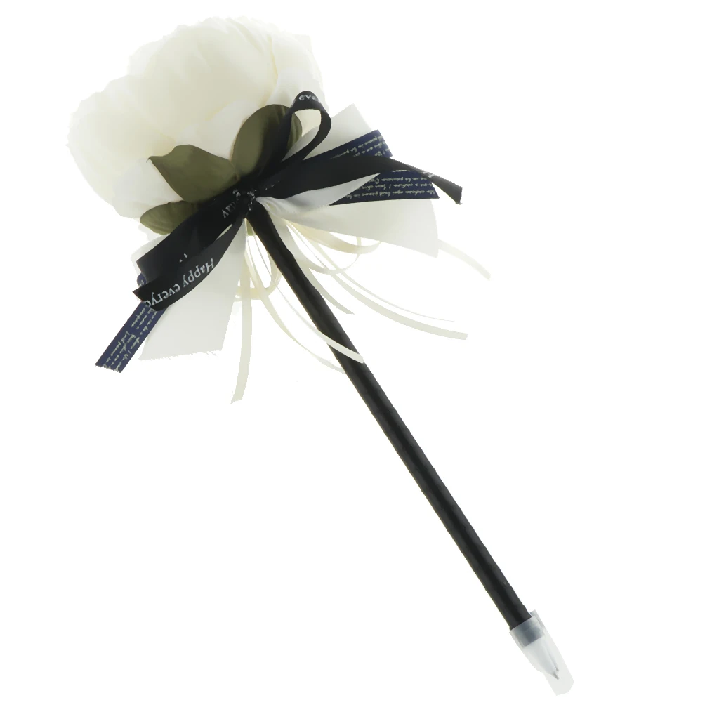 Wedding Guest Book Signing Pen Banquet Party Prom Crystal Ribbon Peony Flower Ball Pen With Ribbon And Flower Ball Decor