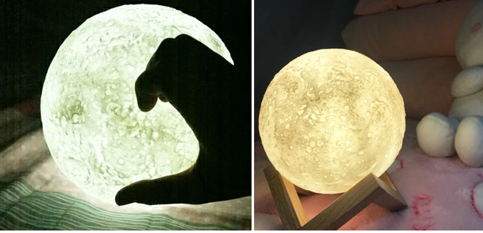 3D Print Moon LED Night Lights USB Powered Touch Control 2 Colors Temperature Desk Lamp Luminaria Light Creative Bookcase Decor