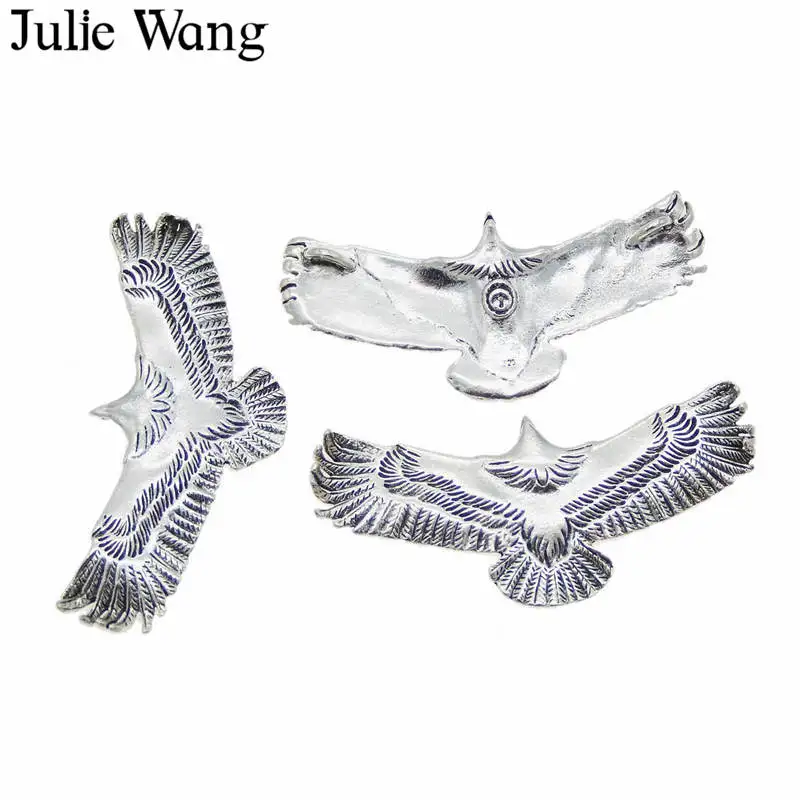 Julie Wang, 5 шт., античное серебро, сплав, Летающий орел, амулеты, ожерелье, подвески, Украшение Серьги, фурнитура для изготовления ювелирных изделий, аксессуары