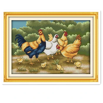 

Chickens Foraging Embroidery Cross Set Chinese Counted Cross Stitch Pattern 11CT 14CT Printed On Canvas DMC Cross Stitch Fabric