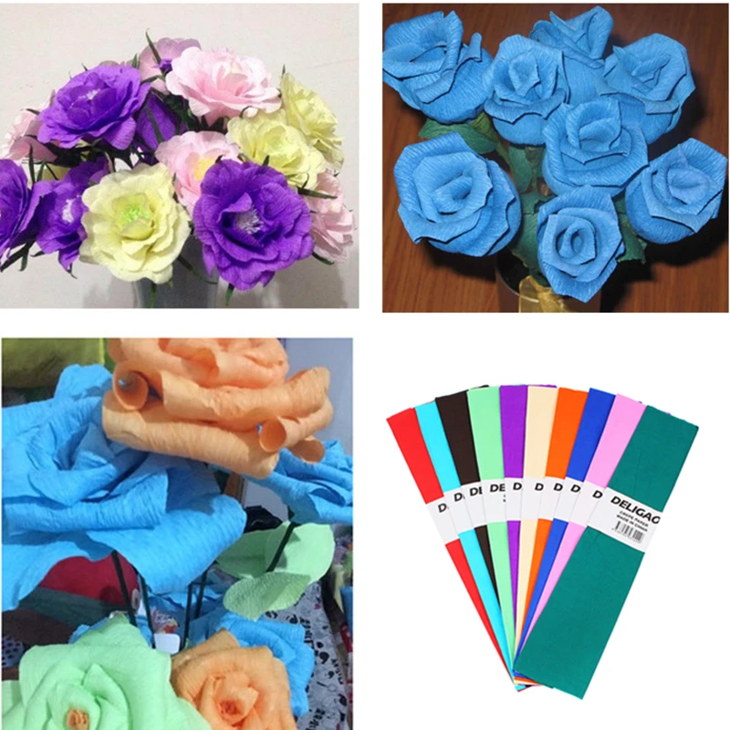 

10pcs 54cm*100cm Colored Craft Paper Handmade DIY Flower Packaging Materials Crepe Tissue Paper Wrapping Paper For Wedding Gift