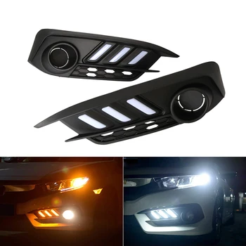 

For 2016-2017 10th Gen Sedan Car Fog Light Daytime Running White Amber LED DRL