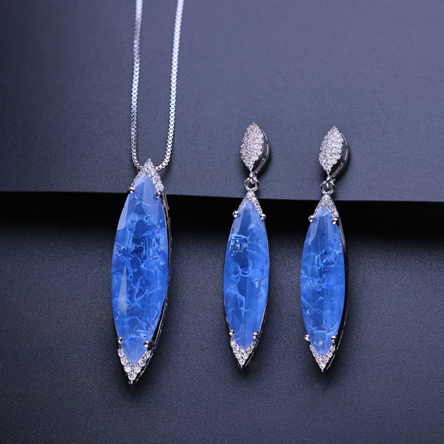 Fusion Stone Women Jewelry Sets Cubic Zirconia Stud Earrings & Pendant