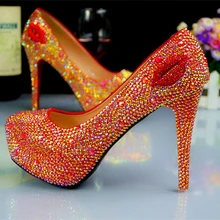 Fashion High Heels Bridal Shoes Rhinestones Red Lady Shoes for Wedding Party Ball Prom Pageant Event
