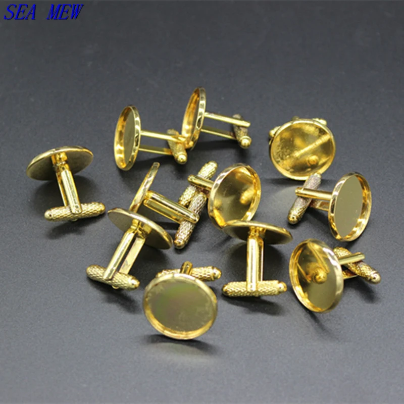 SEA MEW Inner Size 12mm 14mm 16mm Cufflinks Base Setting Blank Cabochon Tray DIY Jewelry Finging