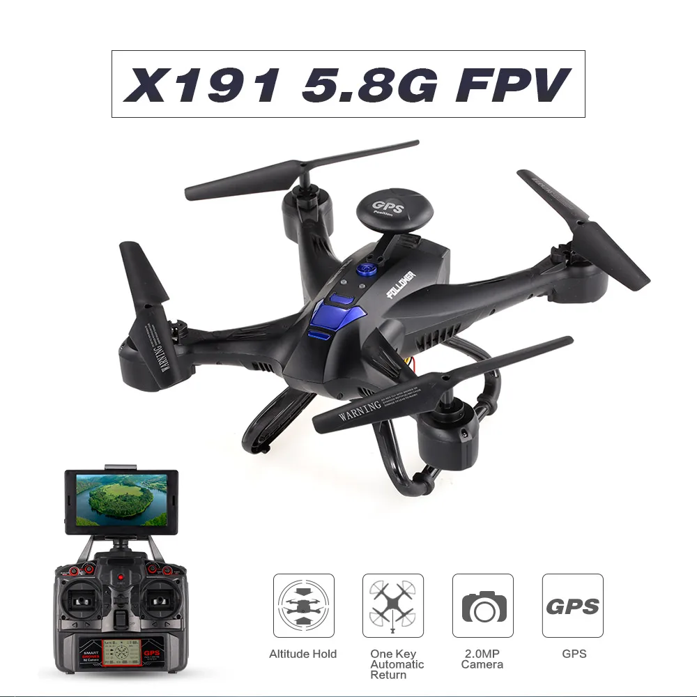X191 2,4G 4CH 2.0MP HD Камера 5,8G/Wifi FPV Карманный Дрон для селфи Профессиональный Квадрокоптер gps RTH стабилизация высоты р/у Дрон вертолет