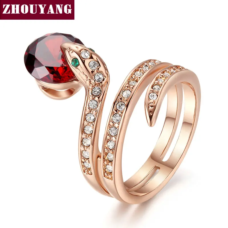 ZHOUYANG высокое качество ZYR150 змея шоу кольцо из бисера розовое золото цвет Австрийские кристаллы Полный размеры