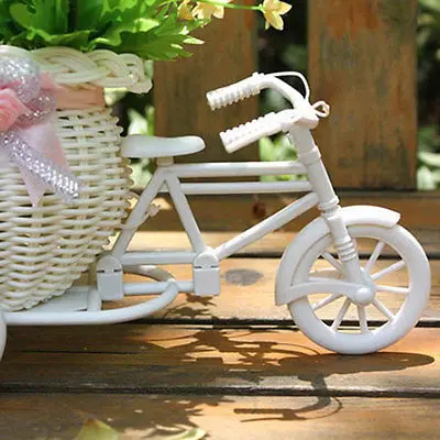 Пластиковый белый трехколесный велосипед дизайн Цветочная корзина велосипед стиль контейнер для хранения вечерние украшения подарок для детей