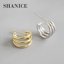 SHANICE Золотой Цвет Аутентичные 925 пробы серебряные серьги-гвоздики INS простые Многослойные линии круги студенческие ювелирные изделия подарок на удачу