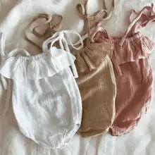 Коллекция года, летние комбинезоны для девочек, льняные комбинезоны, Корейская одежда для маленьких девочек