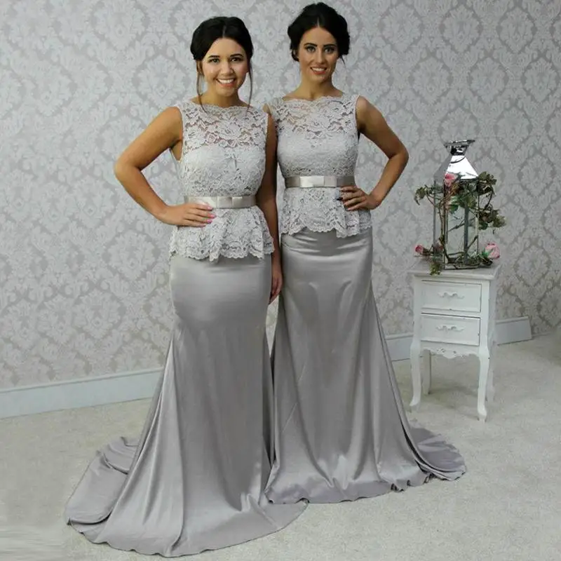 Sexy 2016 Mermaid Boat Neck Backless Gray Pink Lace Long font b Bridesmaid b font font