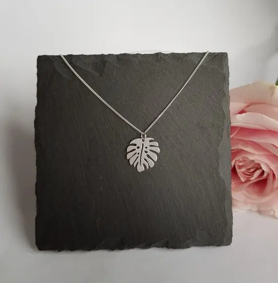 88(16mm)Monstera Necklace Monstera Leaf Necklace  Sterling Silver  Botanical Necklace Leaf Jewelry Banana Leaf