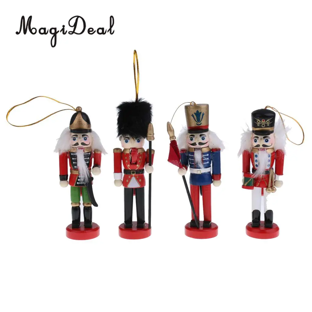8Pcs 12cm Christmas Decorations Wooden Soldiers Nutcracker Puppets Figures Christmas Ornaments Home Office Table Desk Decor