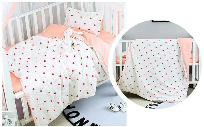 

With Filling Pink strawberry crib bed linen baby Bedding set Nordic Style Soft Warm Cartoon ,Duvet /Sheet/Pillow