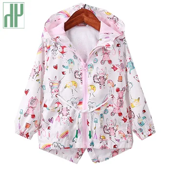 

Toddler Girls jackets Autumn Spring Hoodie Waterproof Windbreakers children jacket Flowers unicorn printing Baby Kids Coat 2-6Y