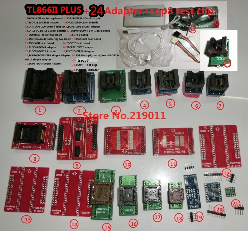 100% Оригинальный программатор TL866II PLUS + 24 адаптера IC зажим высокоскоростной AVR MCU