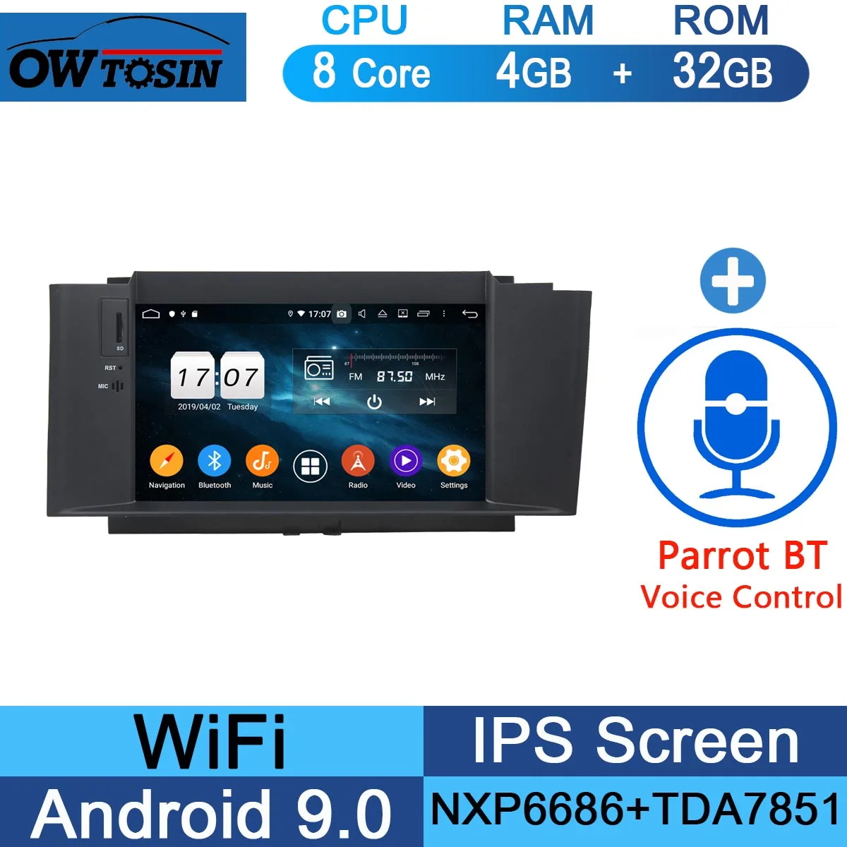 " ips 8 ядра, 4 ГБ, 64 ГБ, Android9.0 машинный DVD проигрыватель для Citroen C4 C4L DS4 2012 2013 DSP радио gps мультимедиа - Цвет: 32G Parrot BT