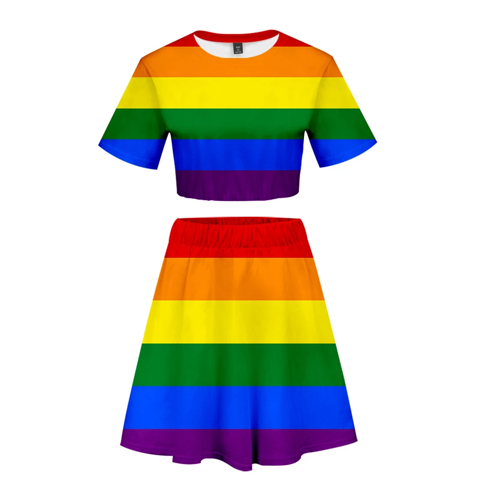 Костюм с короткой юбкой LGBT 2 футболки коротким рукавом и платья