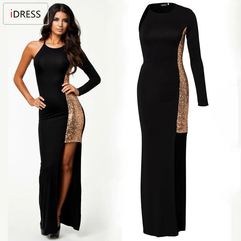 2015-Women-Fashion-Party-Dresses-Black-Sequin-Insert-One-Shoulder-Split-Novelty-Dresses-Elegant-C1lub-Girl