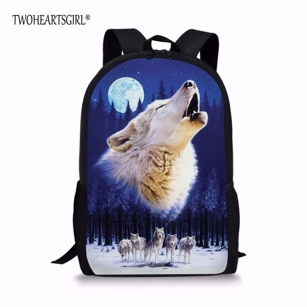 

TWOHEARTSGIRL Cool Wolf Print Children School Bags 16inch Boys Schoolbag Students Kids Bagpack Teenager Girls Book Bags Mochila
