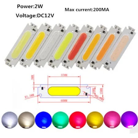 10 шт./светодиодный 60*15 мм COB светильник DC 12 В 2 Вт светодиодный диодный светильник ing Chip красный синий розовый зеленый желтый белый теплый для DIY лампы