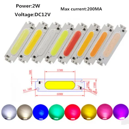 

10PCS/ LED 60*15mm COB Light Bulb DC 12V 2W LED Diode Lighting Chip Red Blue Pink Green Yellow White warm for DIY Car Lamp Bulbs