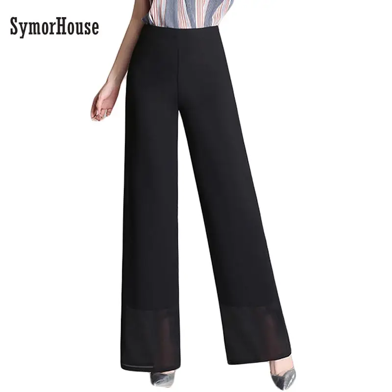 New Arrival European Style Plus Size 4XL Women Trousers Casual Loose Chiffon Long Pants Black Wide Leg pants female