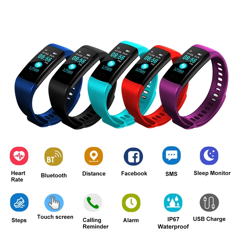 

Goral Y5 Color Screen Wristband Watch Smart Electronics Bracelet Waterproof Heart Rate Activity Fitness VS for Xiaomi Miband 2