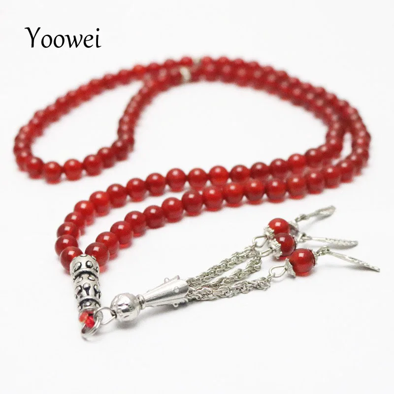 

Yoowei Brand 8mm Natural Red Agate Bracelet Jewelry Middle Eastern Muslim 99 bead Islamic Tasbih Allah Rosary Bracelet Drop Ship